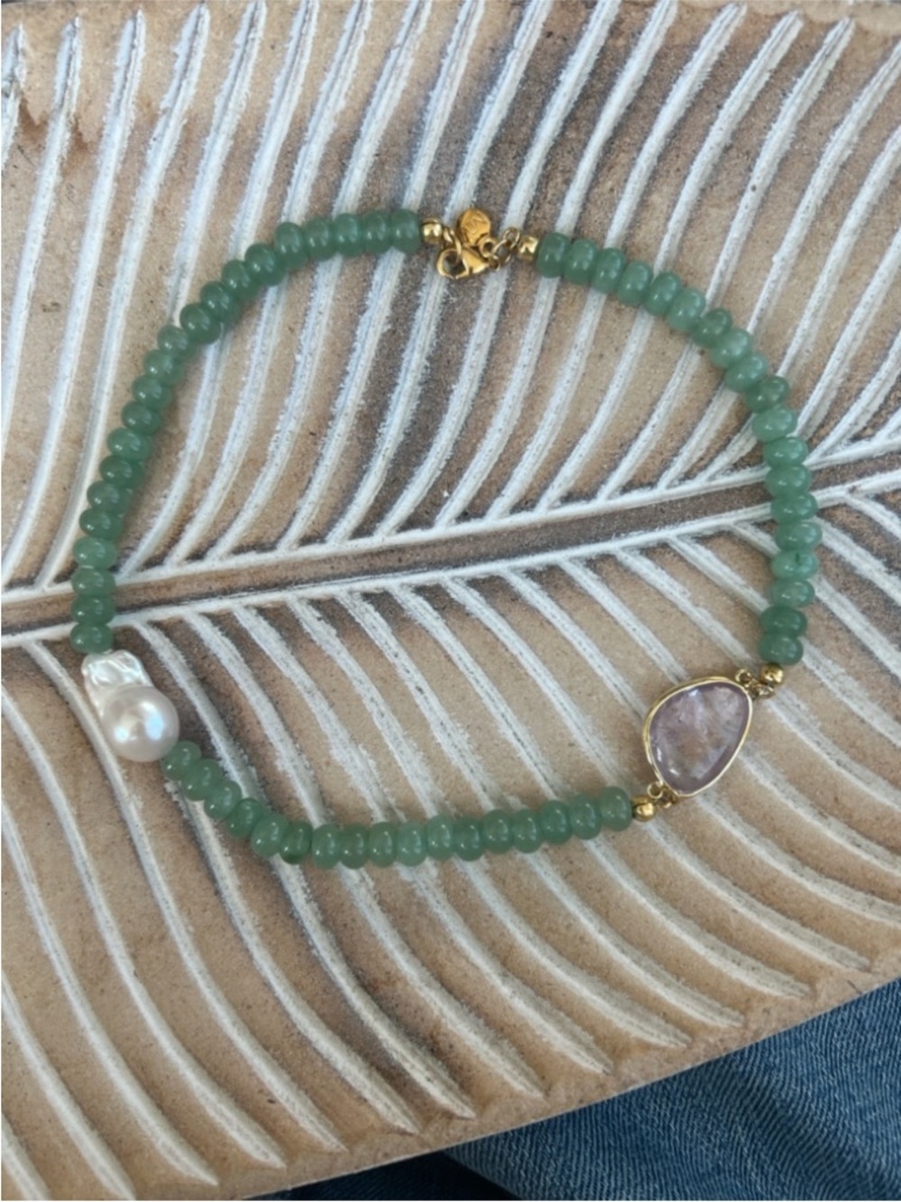 Mayamar Freshwater Pearl
Quartz, 24 Karat Gold and Aventurine Stone Necklace